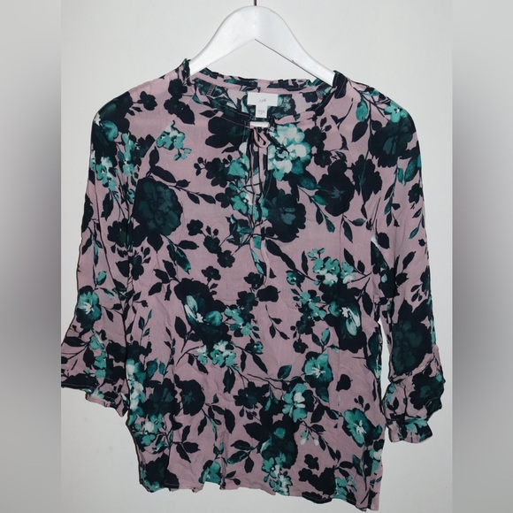 J.jill | floral keyhole tie front top - Picture 2 of 4